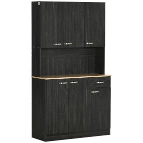 Alacena de cocina alta con 6 puertas, cajón, encimera abierta y estantes ajustables negro veteado 101x39x180 cm