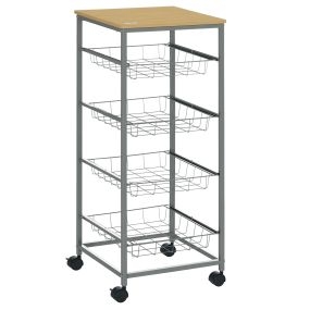 Carro multiusos de cocina y baño con ruedas 5 niveles acero plata 36,5x36,5x89 cm carga 20 kg