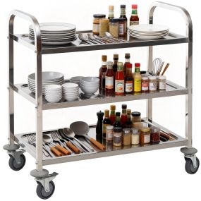 Carrito auxiliar con ruedas de acero inoxidable 90,5x50,5x88,2 cm plata carga 150 kg