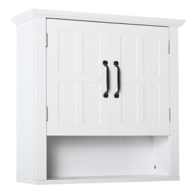 Armario de pared para baño suspendido con 2 puertas, estante ajustable y almacenamiento abierto 60x19,8x58 cm blanco