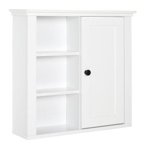 Armario de baño de pared multifuncional con 3 niveles, 1 puerta y estante ajustable, blanco 53x14,5x50,5 cm