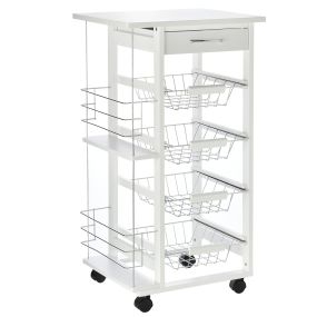 Carrito de cocina con ruedas, cajón, 4 cestas extraíbles de metal, bastidores laterales, 47x37x83 cm, blanco
