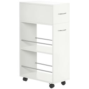 Carrito de cocina verdulero con 1 cajón y 2 estantes abiertos con ruedas 25x50x85 cm blanco