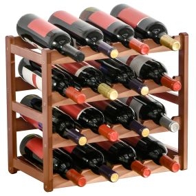 Botellero de bambú para 16 botellas, 4 niveles, 43x23,5x38 cm, marrón, carga 75 kg