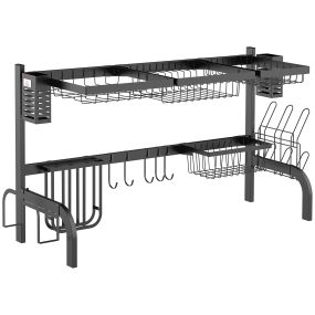 Escurreplatos sobre fregadero de acero de 2 niveles con soporte para tabla y cubiertos 100x30x52,5 cm negro