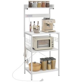 Estantería de cocina con 2 tomacorrientes, estante para microondas, ajustable, 60x42x137 cm, blanco