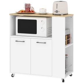 Carrito Auxiliar con Ruedas, Carrito de Cocina con 2 Puertas, Estante Ajustable, Especieros, para Comedor, 75x40x80,5 cm, Blanco