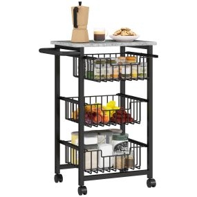 Carrito verdulero de cocina con ruedas, 3 cestas deslizables, acero, gris claro, 49,5x31x69 cm