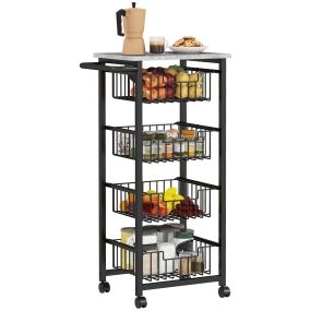 Carrito verdulero de cocina con ruedas, 4 cestas deslizables, acero, gris claro, 49,5x31x91 cm