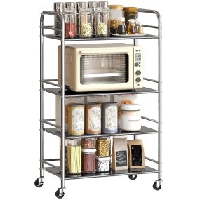 Carrito auxiliar de acero inoxidable con 4 niveles, ruedas, 60x35x100 cm, plata