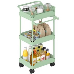 Carrito auxiliar con ruedas de 3 niveles, cestas extraíbles, freno y soporte para toallas, verde