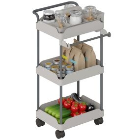 Carrito auxiliar con ruedas de 3 niveles, cestas extraíbles, freno, soporte para toallas, gris
