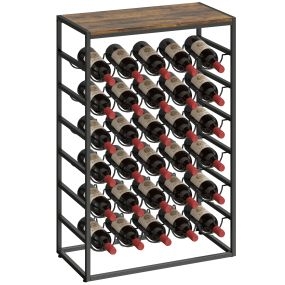 Botellero para 30 botellas de 6 niveles con encimera efecto madera estilo industrial 59x30x88,5 cm marrón rústico