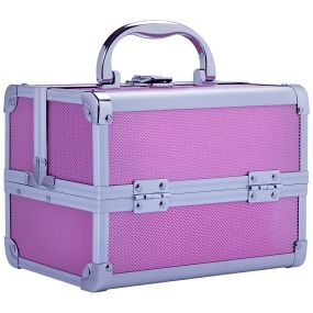 Maletín de maquillaje profesional portátil con bandejas de 3 niveles, espejo y 2 llaves, rosa 20x15x15 cm