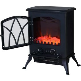 Chimenea eléctrica de pie 1000W/2000W con efecto llama, brillo ajustable, negro 45x28,5x54 cm