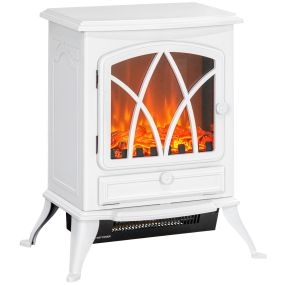 Chimenea eléctrica de pie 1000W/2000W decorativa con efecto llama brillo ajustable blanco 45x28,5x54 cm