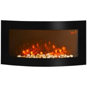 Chimenea Eléctrica 1000W/2000W Chimenea Decorativa de Pared con Temperatura Ajustable Efecto Llamas Atmosféricas y Mando a Distancia para Sala 25-30 m² 89,2x13,5x48 cm Negro