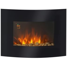Chimenea Eléctrica 900W/1800W Chimenea Decorativa de Pared con Temperatura Ajustable Efecto Llamas Atmosféricas y Mando a Distancia para Sala 25-30 m² 65x11,4x52 cm Negro