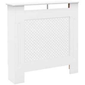 Cubre radiadores moderno de MDF blanco 78x19x82 cm con estante superior y listones