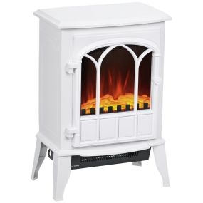 Chimenea eléctrica de pie 1000W/2000W blanca con efecto llama 39x23x56,5 cm para 15-30 m²
