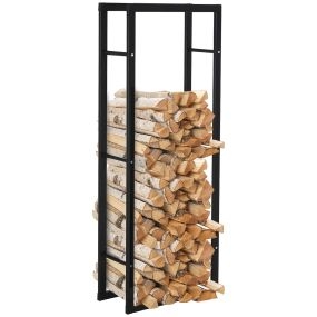 Soporte para Leña para Chimenea Estante de Leña Metálico Leñero de Exterior de Metal para Interior y Exterior Carga 100 kg 60x25x150 cm Negro