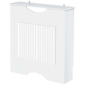 Cubre radiador de MDF blanco 78x19x82 cm con estante y dispositivo antivuelco