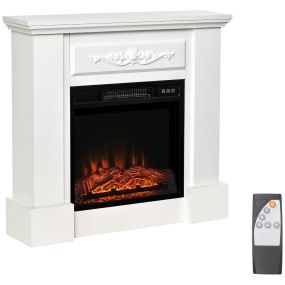 Chimenea eléctrica decorativa 1800W con marco efecto llama, mando, temporizador y protección, blanco para sala 30 m²