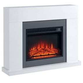Chimenea eléctrica decorativa 1800W-2000W con mando, llama ajustable, termostato y temporizador, blanco para 37 m²