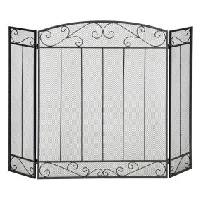 Salvachispas para chimenea 105x80,5 cm plegable de 3 paneles negro de metal y alambre decorativo