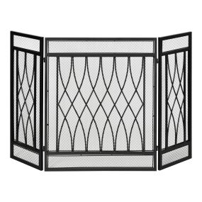Salvachispas de chimenea plegable de 3 paneles con bisagras, metal, 126x3x80 cm, negro