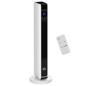 Radiador Eléctrico bajo Consumo 1100/2200W Calefactor Eléctrico de Torre con Mando a Distancia Pantalla LED Temporizador de 8H 3 Modos y Oscilación para 25 m² Blanco