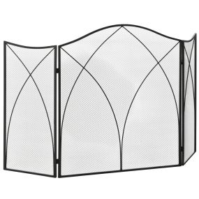 Salvachispas plegable para chimenea de 3 paneles de metal negro 108x24x76 cm