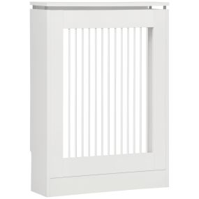 Cubierta de radiador moderna de MDF pintado con estante superior 60x18x84 cm blanco