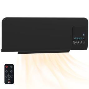 Calefactor eléctrico de pared 1000/2000W con oscilación, PTC, LED, temporizador y mando, negro