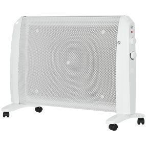 Calefactor eléctrico de mica 1000W/2000W con termostato, 4 ruedas, blanco, 79x27x54 cm