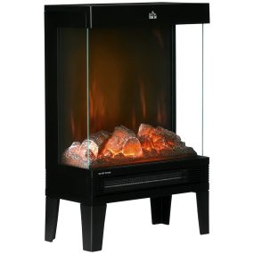 Chimenea eléctrica de pie 1000W/2000W con llama LED ajustable, termostato y protección contra sobrecalentamiento, negro hasta 15-20 m²