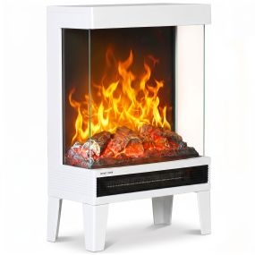Chimenea Eléctrica 1000W/2000W Chimenea Decorativa de Pie con Llama LED Ajustable Termostato y Protección contra Sobrecalentamiento hasta 15-20 m² Blanco