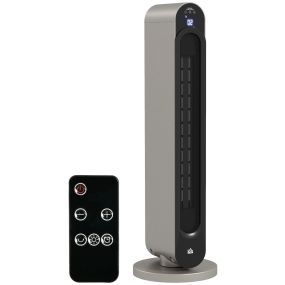 Radiador eléctrico bajo consumo 2000 W PTC de torre con mando, LED, 12H, termostato y oscilación plata y negro