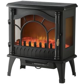 Chimenea eléctrica de pie 1000W/2000W negra con temperatura ajustable y protección contra sobrecalentamiento