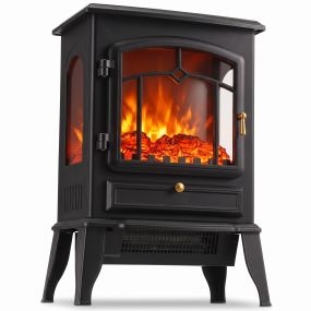 Chimenea Eléctrica de Pie, 1000W/2000W, Chimenea Eléctrica Decorativa con Efecto Llama 3D, Brillo Ajustable, Termostato y Protección contra Sobrecalentamiento, para 30㎡, Negro