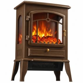 Chimenea Eléctrica de Pie, 1000W/2000W, Chimenea Eléctrica Decorativa con Efecto Llama 3D, Brillo Ajustable, Termostato y Protección contra Sobrecalentamiento, para 30㎡, Marrón