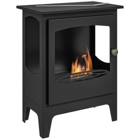 Chimenea de bioetanol de pie con tanque 0,9 L, apagallamas inox, 39x26x54 cm, negro