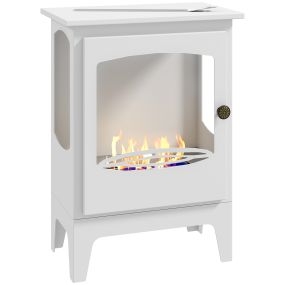 Chimenea de bioetanol de pie con tanque 0,9 L apagallamas acero inoxidable blanco 39x26x54 cm