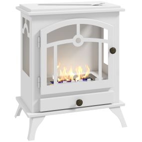 Chimenea de bioetanol de pie con tanque 0,9 L, apagallamas inox, 45x28x54 cm, blanco