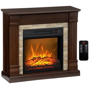Chimenea Eléctrica 1800W Calentador de Chimenea con Efecto de Llama Mando a Distancia Temporizador y Protección Sobrecalentamiento para Sala 30 m² 80x21,6x67,8 cm Marrón Oscuro