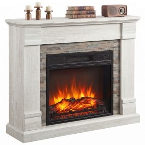Chimenea eléctrica decorativa 1800W con efecto llama realista, soporte TV 35", termostato y mando a distancia