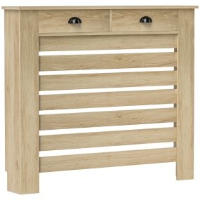 Cubreradiador de MDF roble 111x19x95,5 cm diseño moderno de listones para salón y dormitorio