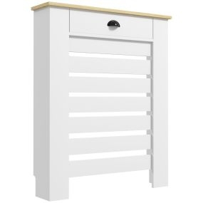 Cubre Radiadores con Cajón, Cubreradiador de MDF, 78x19x95,5 cm, Cubierta para Radiador, Diseño Moderno de Listones, para Salón, Dormitorio, Blanco