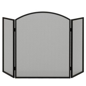 Salvachispas para chimenea de 3 paneles de acero negro 96x62 cm