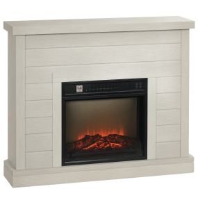 Chimenea Eléctrica, Chimenea Decorativa con Efecto de Llama, Calefacción 1800 W, Control Remoto, Temporizador Semanal, Protección Contra Sobrecalentamiento, Madera Clara